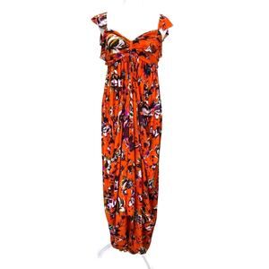 Diane Von Furstenberg Celestia Maxi Dress Orange Floral Sz M Ruched Mesh DVF